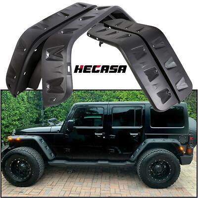 #ad #ad For 07 18 Jeep Wrangler JK Pocket Rivet Style Smooth Fender Flares w LED 4PCS $128.55
