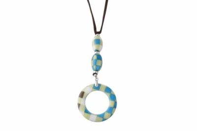 Eyeglass Necklace by Calabria in Squares w/Case Hang Loop 30''In White Blue Brown