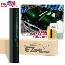 24K Chopped Forged Carbon Fiber Gloss Venom Green Vinyl Wrap Sticker Decal Sheet