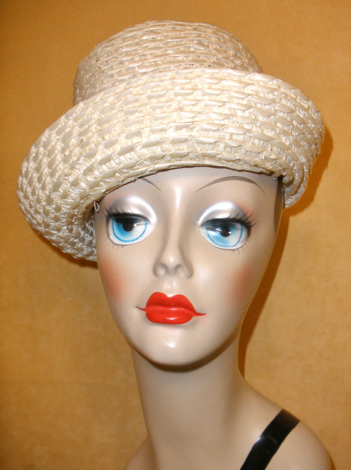 1960's Christine Original White Straw Fedora Hat w/ S… Gem
