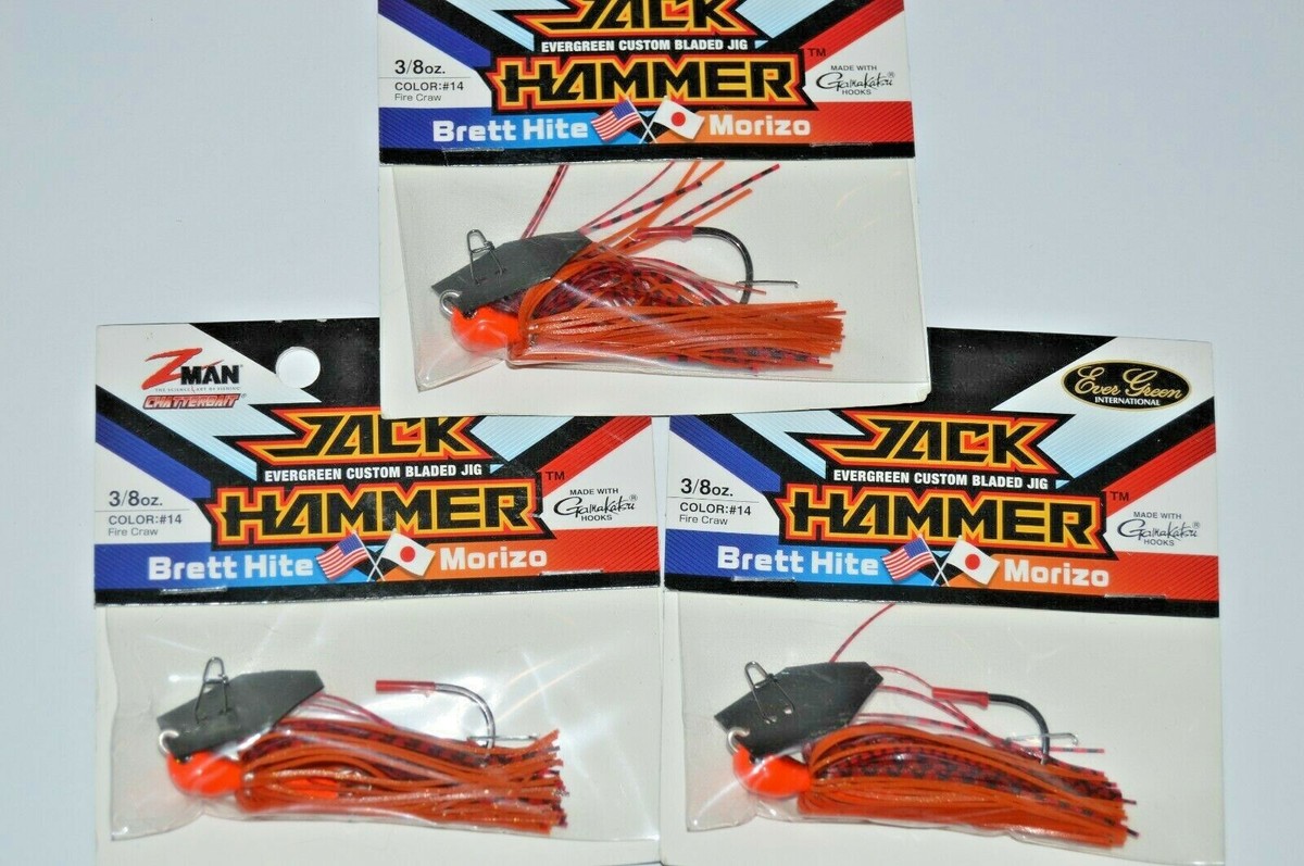 5 lures evergreen zman jack hammer 3/8oz bladed bass jig fire craw