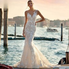 Beach Mermaid Wedding Dresses O Neck Appliques Illusion Back Lace Bridal Gowns