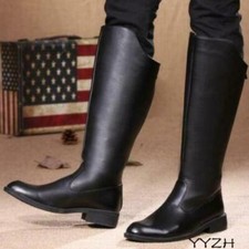 Mens Military boots Knee High Boots Combat Zipper Leather Combat Riding Shoes