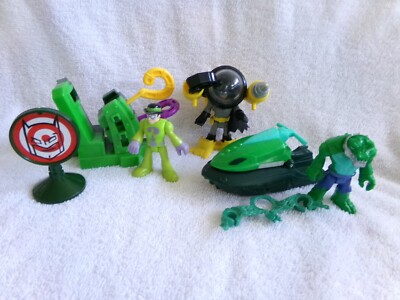 Imaginext Riddler with Launcher/missiles Killer Croc swamp jet   & Scuba Batman