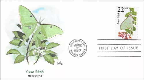 Luna Moth Butterfly Mississippi National Wildlife USA Fleetwood FDC 1987