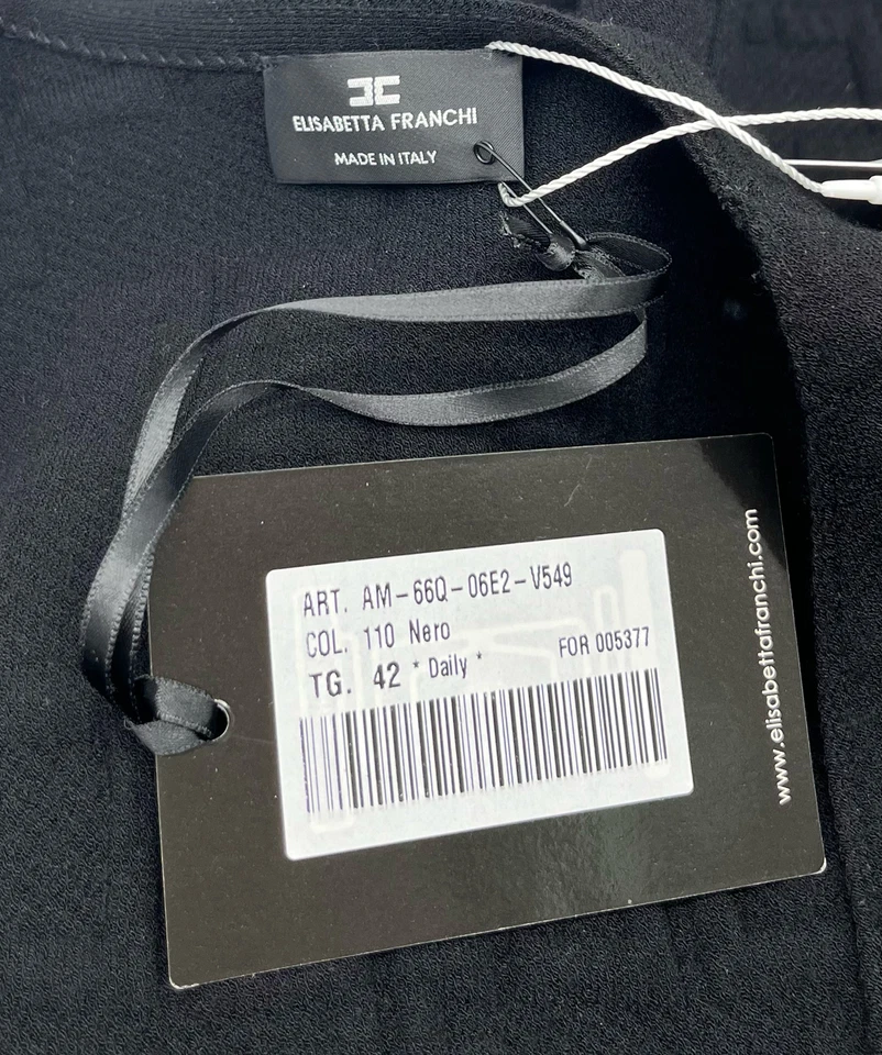 Vestido Chaqueta Elisabetta Franchi Negro Estampado de Logo Manga Corta Abullonada Tejido talla 42 Nuevo con Etiquetas Foto 4 de 4