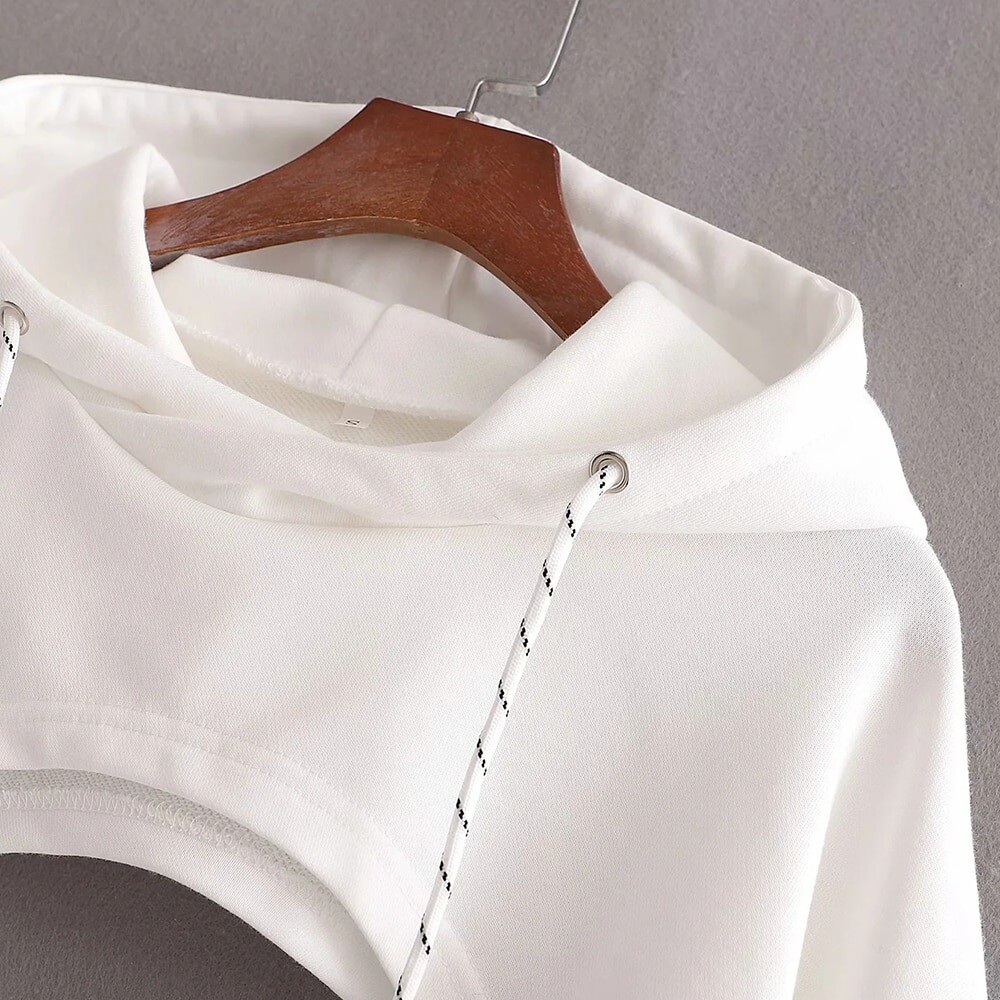 White Loose Hoodie Crop Top Hip Hop Streetwear Oversized