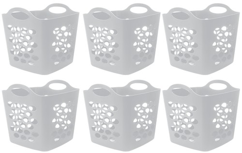 Flexible Plastic Laundry Basket, Arctic White, 6 Pack