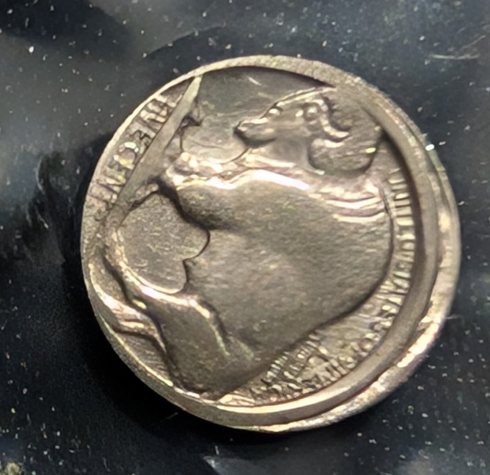 Mini 1938 buffalo nickel off center obverse and reverse and rotated