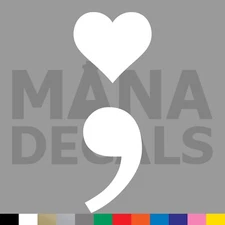 Semicolon Heart Vinyl Die Cut Decal Sticker - Mental Health Suicide Awareness