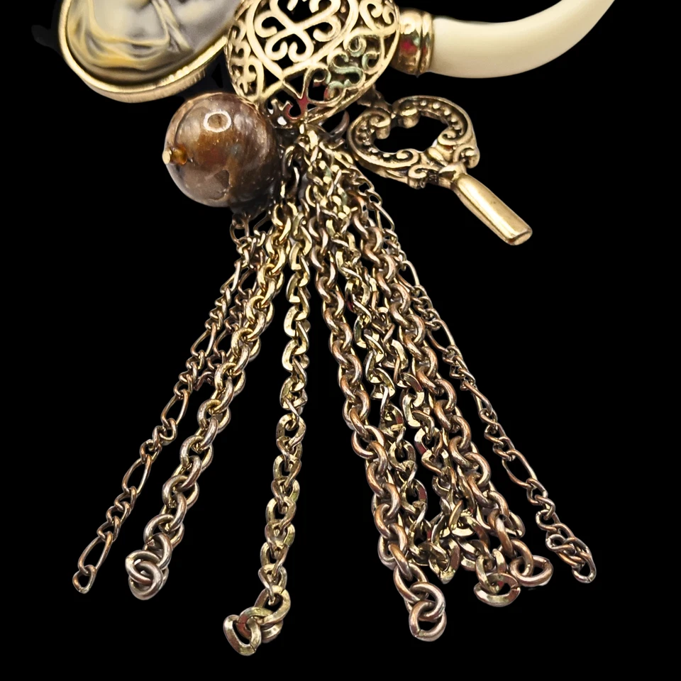 De Colección Mujeres Chapado en Oro Dije Collar Corazón Llave Camafeo Flor de Lis Largo Steampunk Foto 3 de 4