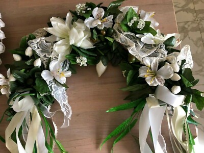 Papyrus Seidenblüten Kunstblumen Schwung Kranz weiß grün, Hochzeit