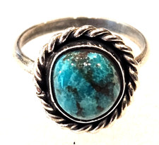 Vintage Native American Sterling Silver Turquoise Ring - Size 4.75 - 1950s 1960s