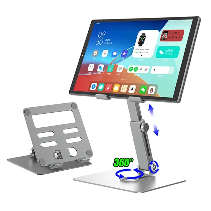 Metal Height Adjustable Tablet Stand Riser 360° Rotatable Desk Holder For iPad - Image 2 of 4