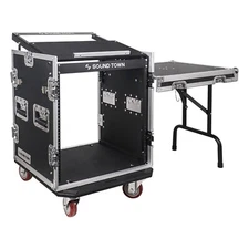 Sound Town 12U PA DJ Rack/Road Case w/ 11U Slant Mixer Top, Table (STMR-S12UWT)