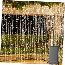 LED Curtain Lights Outdoor 12ft x10ft, 360 LED Plug in 12ft x 10ft Warm White
