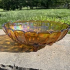Mcm Indiana Large Oval Marigold Amber Carnival Glass Foot Fruit Bowl Vintage 615