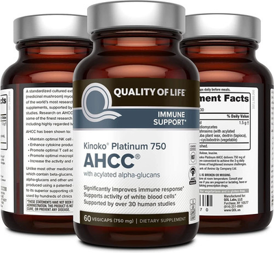 #ad Quality of Life Kinoko Platinum AHCC 750mg Immune Support Supplement 60 vegicaps $54.31