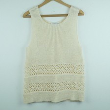 Vintage Medium Tank Top Open Knit Crochet Cream Minimal Preppy Resort 90s Boho