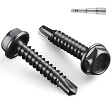 50 PCS 10x1" Black Self Tapping Screws 410 Stainless Steel Hex Washer Head
