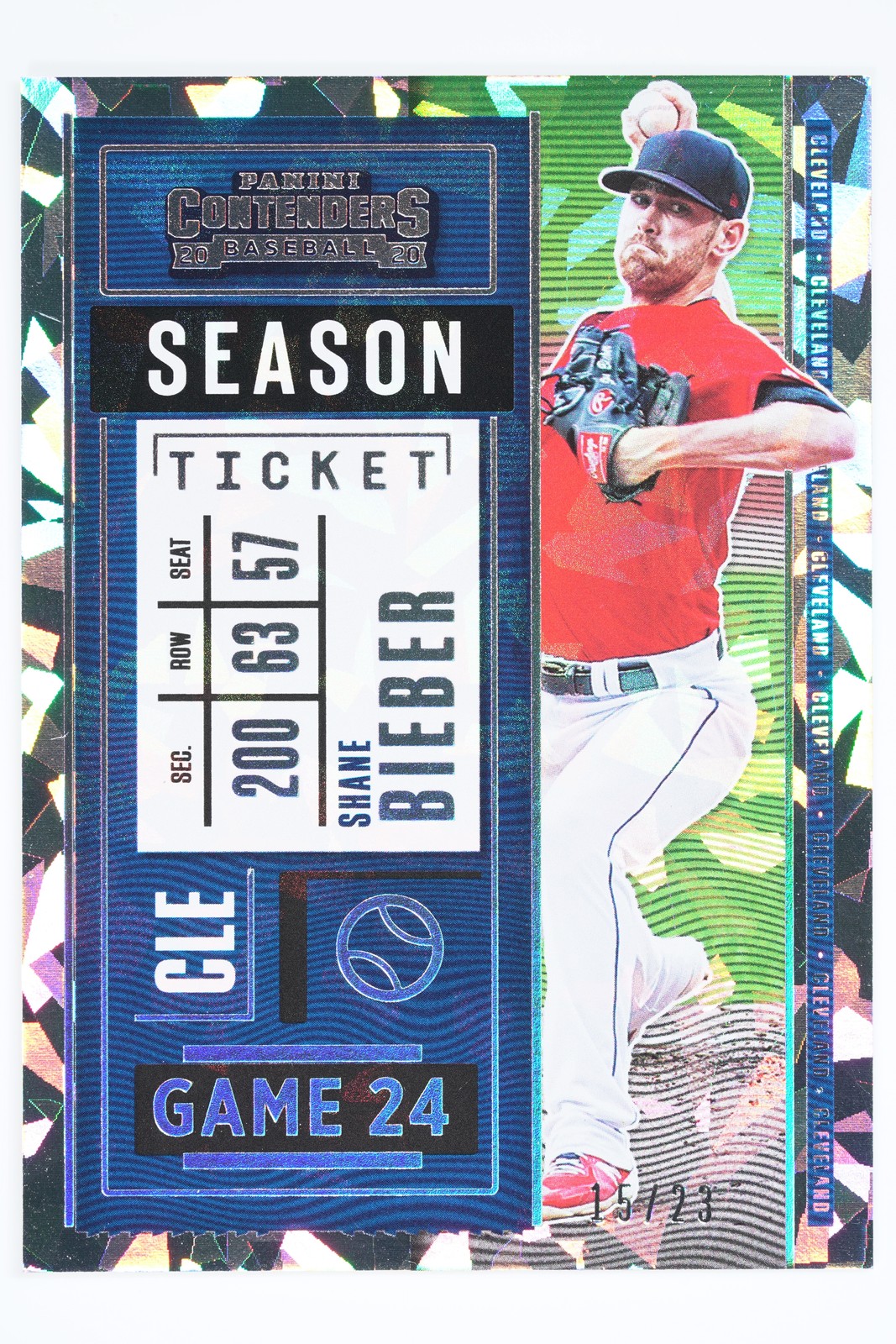 2020 Panini Contenders #34 Shane Bieber Cracked Ice #/23