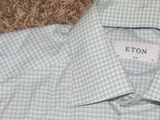 ETON Dress Shirt Men's 41 Slim Fit 16-36 Green Blue White Check