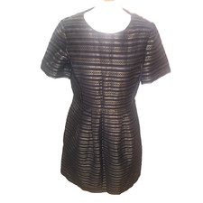 TOAST Jacquard Stripe Gold Xmas and Navy fit and flare dress RRP £225 BNWT