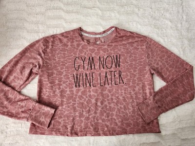 Rae Dunn Gym Now Wine Later Long Sleeve Mesh Shirt Womens Medium