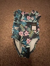 Girls' Tropical Print Open-Back Short Sleeve One Piece Swimsuit Art Class XS 4/5