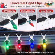 Christmas Gutter Light Clips Waterproof Outdoor Hanging Hooks for C5 C9, 50 Pack
