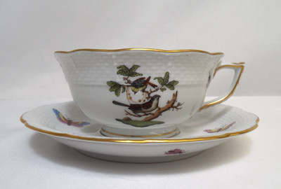 Herend ROTHSCHILD BIRD Foot Cup & Saucer Set EXCELLENT Jewelry 734 RO Motif 1