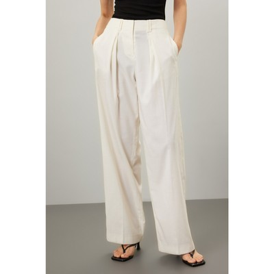 LVIR Wool Two-Tucked Trousers Pants White Pleated High Rise Wide Leg Sz M