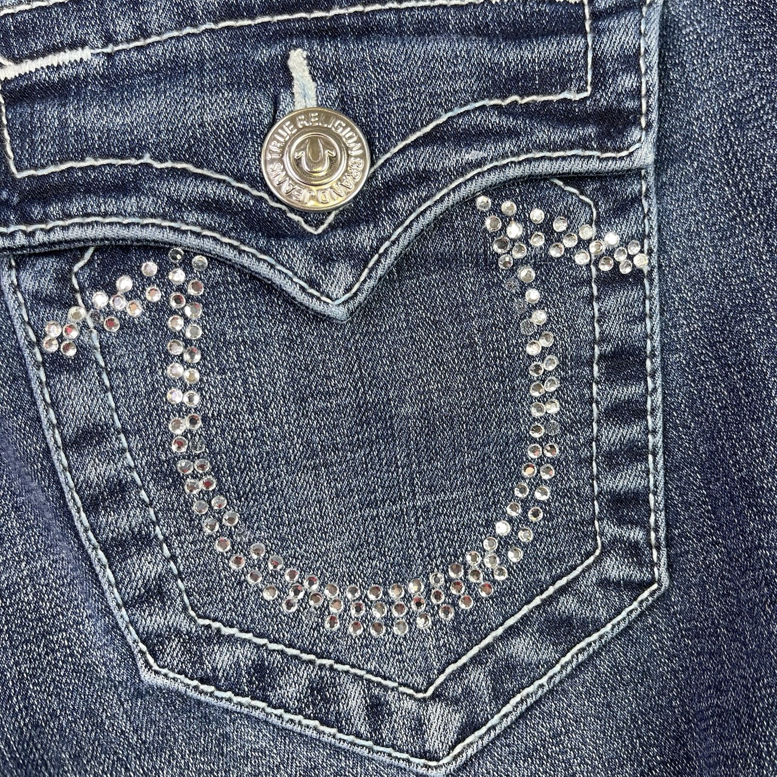 True Religion Jeans Women's 28 Blue Slim Straight Low Rise Dark Flap Pockets thumbnail 5