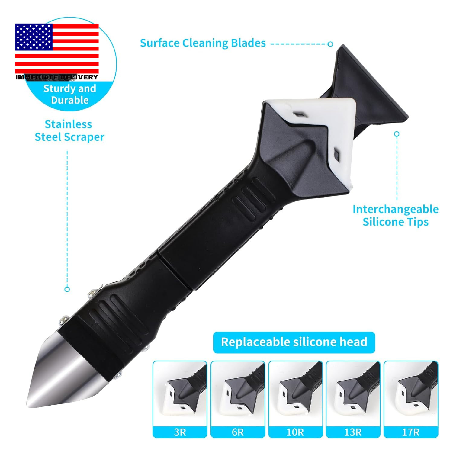 11Pcs Silicone Caulking Tools 3 In1 Grout Removal Tool(Stainless Steelhead)&Grou