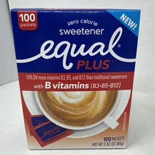 EQUAL PLUS Sweetener with Vitamins B3, B5, B12 100 Packets BB 2020 DISCONTINUED