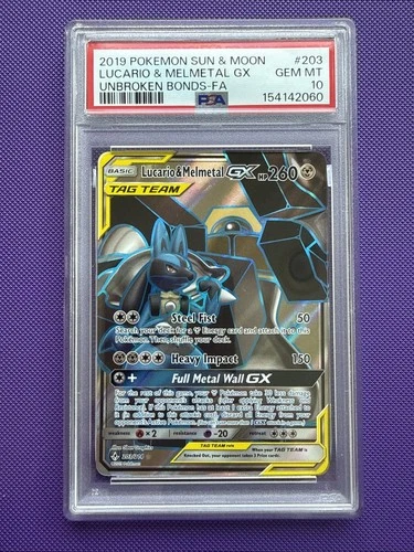 Lucario & Melmetal Gx Pokemon Sun & Moon Unbroken Bonds 203/214 PSA 10