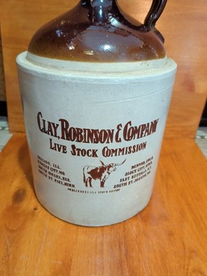 Clay Robinson Livestock Comm 3 gal  Stoneware Jug Art Addition  8 Companies 