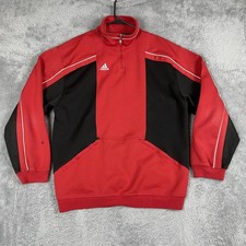 Vintage Adidas Sweatshirt Mens XL Red Black Quarter Zip Soccer Pullover 90s