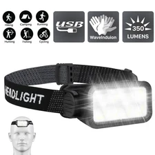 COB LED Headlamp USB Rechargeable Headlight Torch Work Light Bar Head Band Lamp