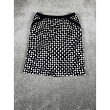 Talbots Petites Black White Wool Geometric Pencil Skirt Italian Fabric Size 8P