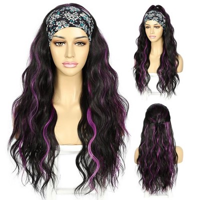Body Wave Stirnband Perücke Highlights Schwarz Violett Synthetische Lange Gew...