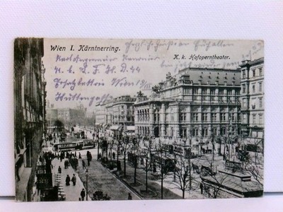 AK Wien I., Kärntnerring, K.k. Hofoperntheater; Straßenbahnen; 1916