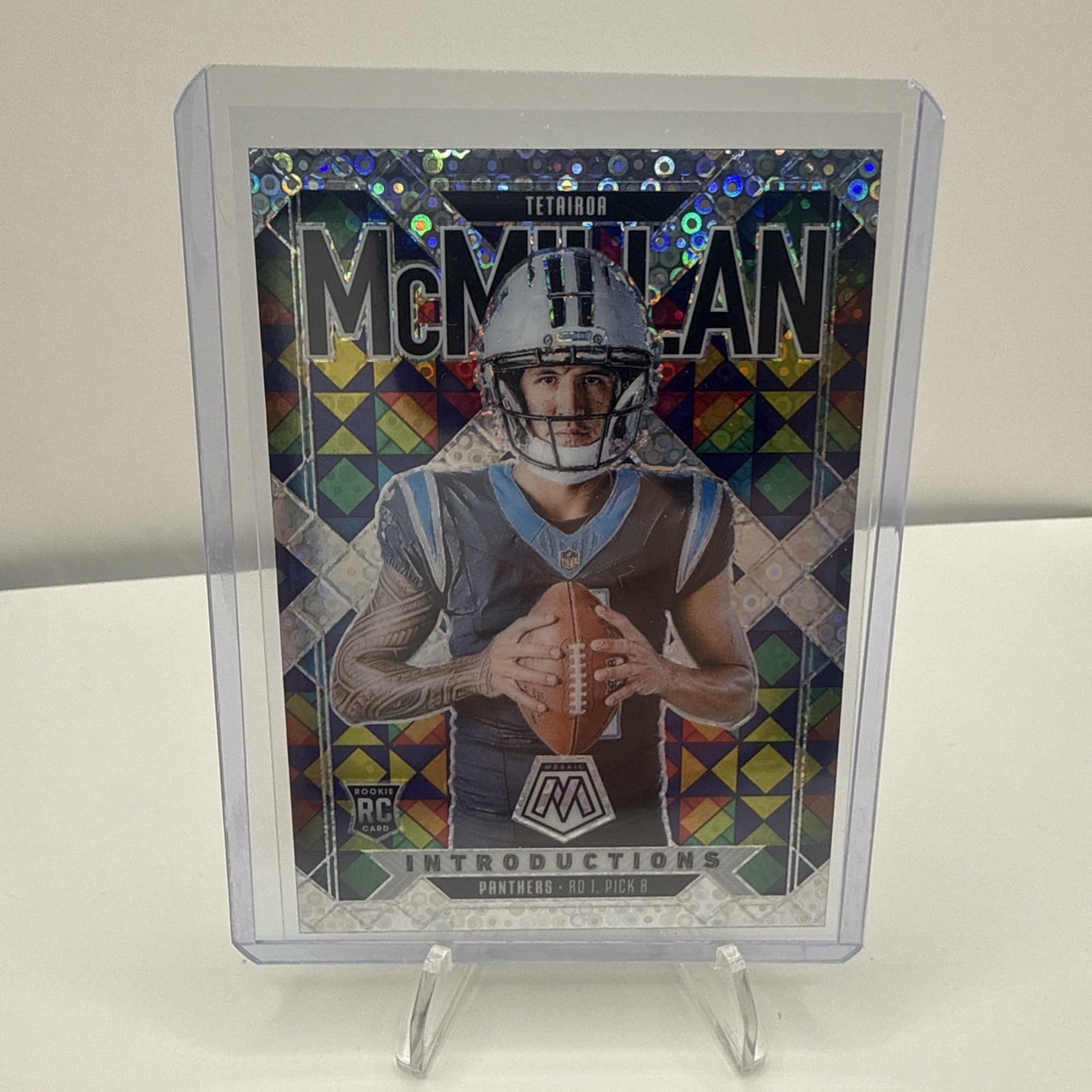 2025 Panini Mosaic No Huddle Tetairoa McMillan Introductions Disco Prizm #8 RC