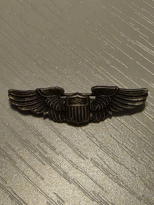 Vintage 1.5" WW II US Army Air Force Wings Pin 925 Sterling Silver C-Catch Clasp