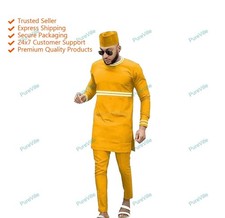 Mens Kurta Without Pajama Traditional New Fabric Soft Cotton Kurta Color Yellow