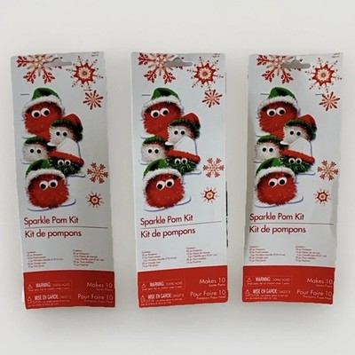 Lot of 3 Vintage Christmas Fibre Craft Sparkle Pom Kits Makes 30 DIY Santa Poms