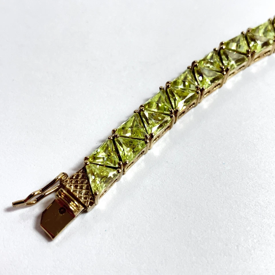 Brazalete Tenis Suzanne Somers Plata Esterlina Tono Oro Circonita Verde 7.1" con Caja Foto 3 de 4