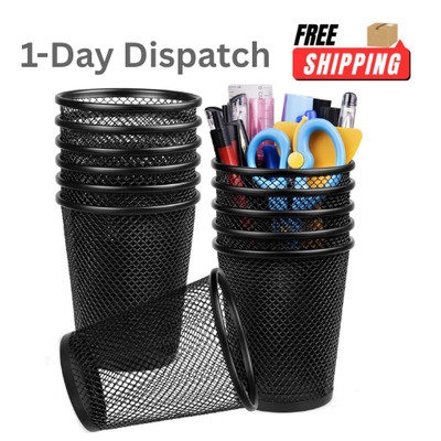 Gwybkq 12 Pack Mesh Pen Holder for Desk Metal Pencil Cup Black Small
