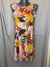 LOFT Tropical Floral Ruffle Sleeve Shift Dress XSP Resortwear Feminine Summer