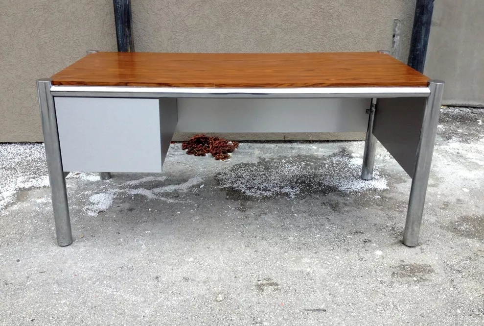 SUPER COOL 1970'S SPACE AGE MOD TUBULAR CHROME DESK W ROSEWOOD TOP